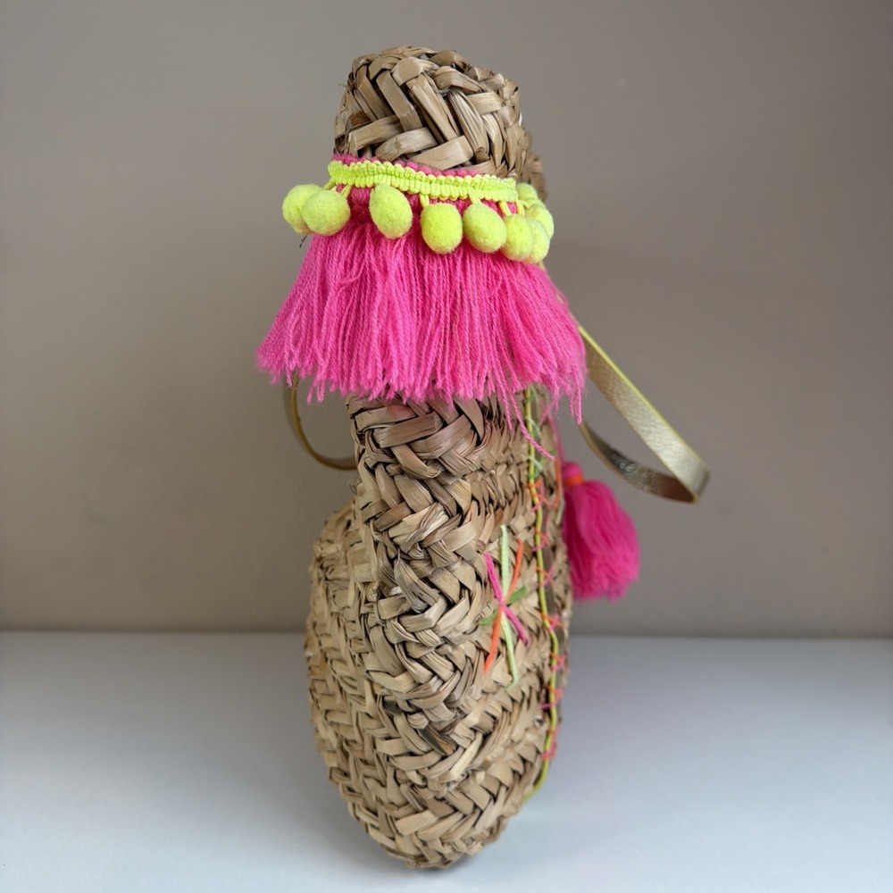 Lilly Pulitzer Large Woven Tote Bag, Gold Double Handles, Tassel Fringe, Open - Picture 5 of 15